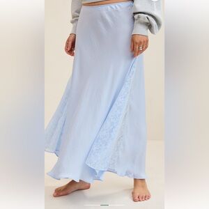 aerie Light Blue Lace-Panel Maxi Skirt
